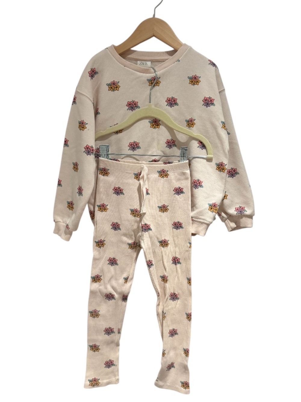 ZARA light pink floral set sweatshirt & ribbed leggings - size 4-5